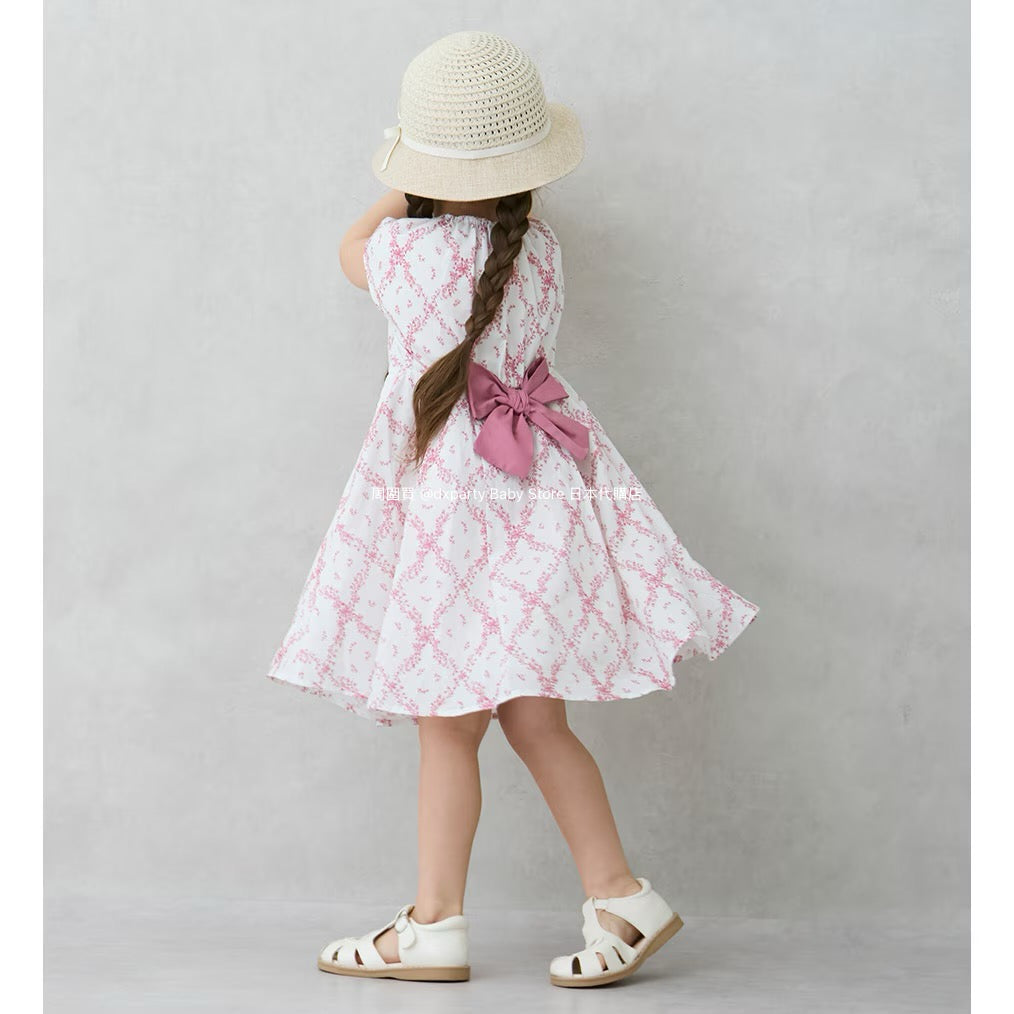 Japanese children's clothing pe#main back bow dress 80-130cm girls summer dresses 