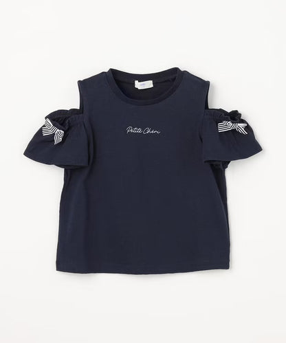 日本童裝 aF#a325 蝴蝶結露肩上衣 90-150cm 女童款 夏季  TOPS