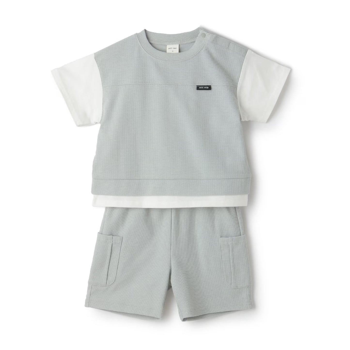日本童裝 pe#main 接觸冷感 假兩件上衣及短褲套裝 80-130cm 男童款 夏季 TOPS PANTS