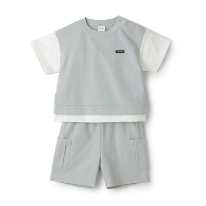 日本童裝 pe#main 接觸冷感 假兩件上衣及短褲套裝 80-130cm 男童款 夏季 TOPS PANTS