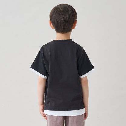 日本童裝 b・R# 假兩件刺繡圖案上衣 90-140cm 男童款 夏季 TOPS