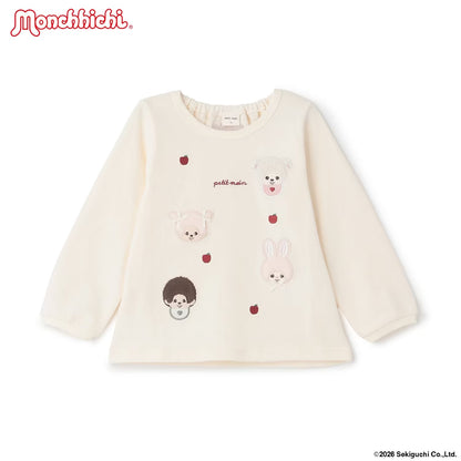 日本童裝 pe#main x Monchhichi 毛毛刺繡圖案上衣 80-130cm 女童款 秋季 TOPS 聖誕紅/新年紅