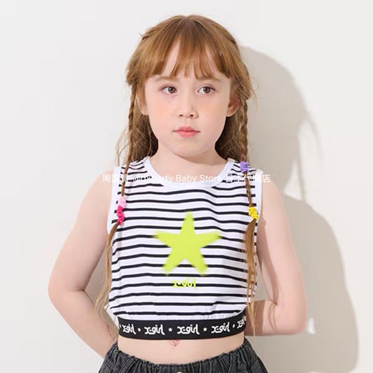 Japanese children's clothing X-girl Stages striped short vest 90-140cm girls summer TOPS 