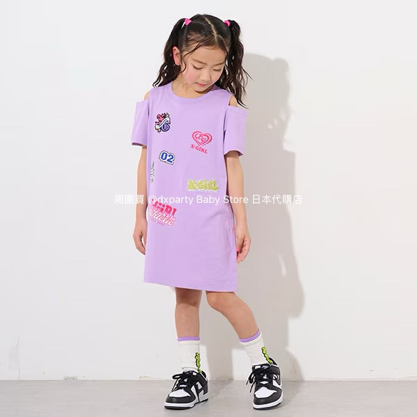 Japanese children's clothing X-girl Stages off-the-shoulder dress 80-140cm girls' summer dresses 