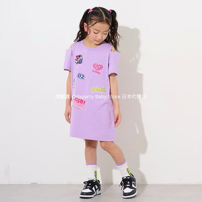 Japanese children's clothing X-girl Stages off-the-shoulder dress 80-140cm girls' summer dresses 