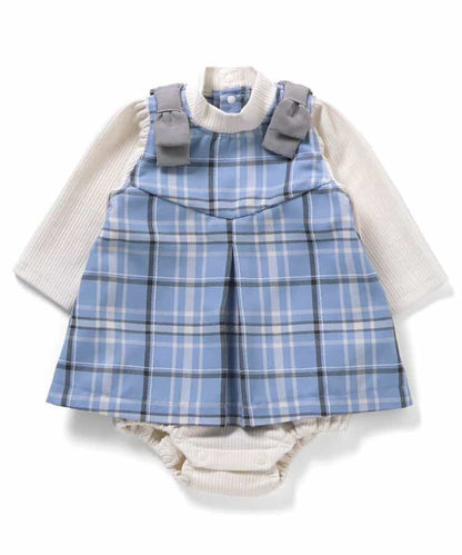 日本童裝 apres les cours 格仔連衣 70-80cm 女童款 冬季 Jumpsuit 聖誕紅/新年紅