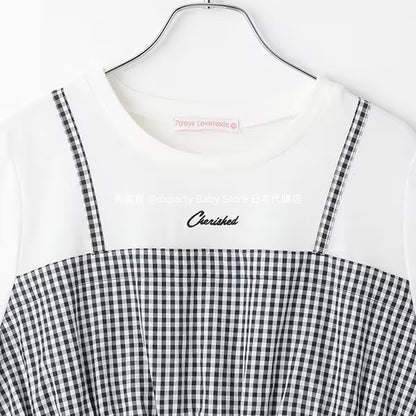 Lovetoxic Japanese children's clothing fake two-piece top 140-160cm girls summer TOPS 