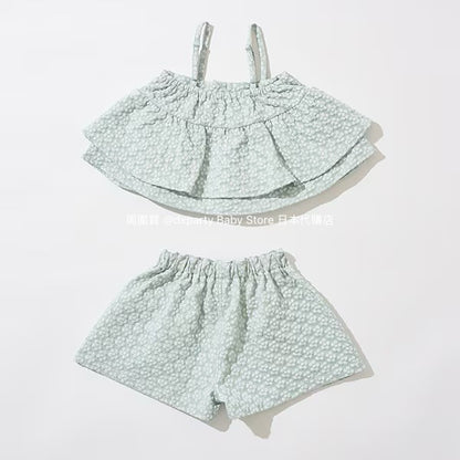 Japanese children's clothing Ly# mine tank top and shorts set 100-150cm girls summer TOPS PANTS 