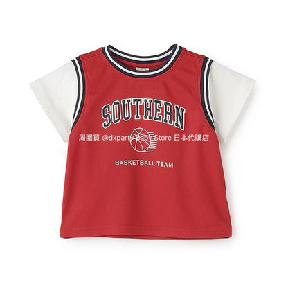 Japanese children's clothing pe#main contact cold fake two-piece basketball top 80-130cm boys' summer TOPS 