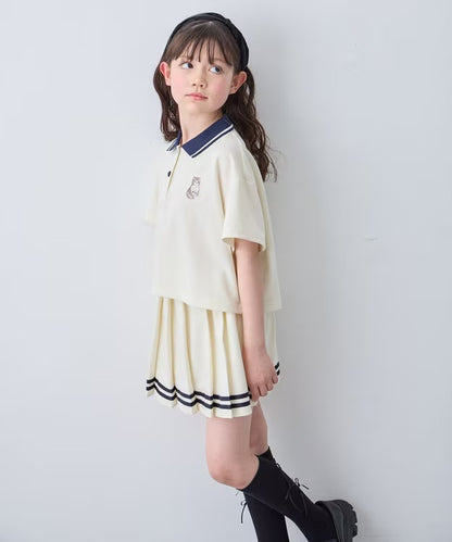 日本童裝 aF#a325 吸水速乾 貓咪刺繡polo衫 110-160cm 女童款 夏季 TOPS