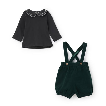 日本童裝 pe#main 刺繡領上衣吊帶褲套裝 70-80cm 男童款/女童款 冬季 TOPS PANTS Jumpsuit 聖誕紅/新年紅