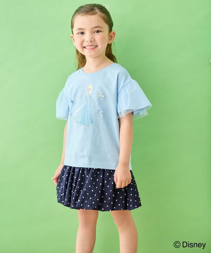 日本童裝 aF#a325 x Disney FROZEN 接觸冷感 薄紗袖印花上衣 90-130cm 女童款 夏季 TOPS