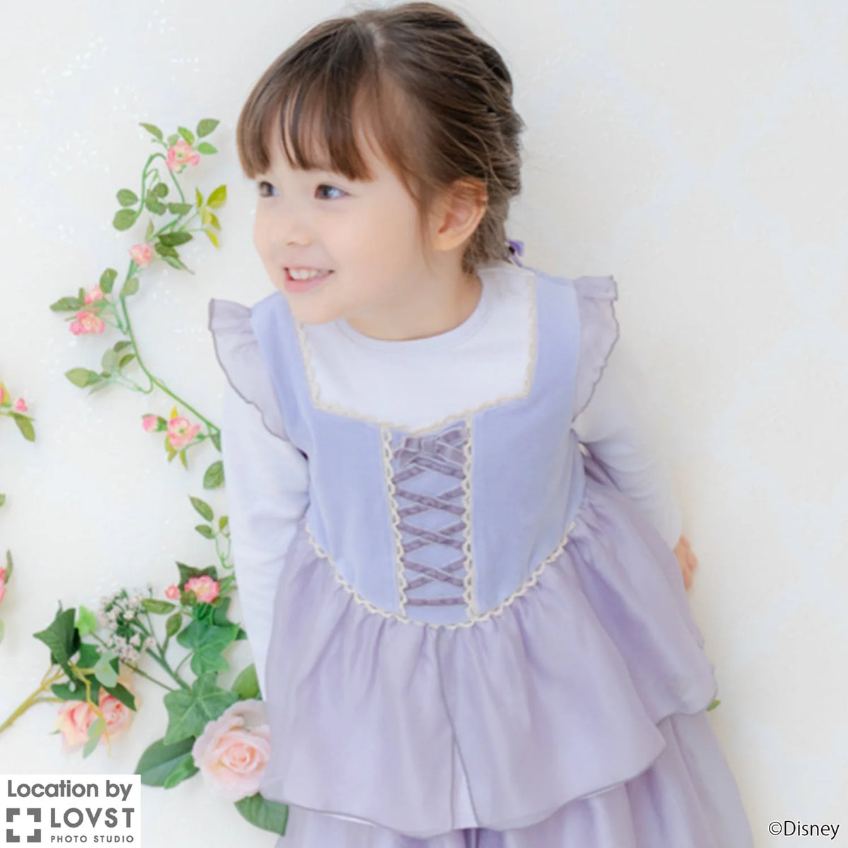 日本童裝 pe#main x Disney Princess 公主印花束腰上衣 90-130cm 女童款 秋季 TOPS