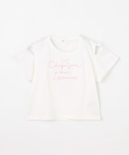 日本童裝 aF#a325 露肩刺繡上衣 110-160cm 女童款 夏季 TOPS