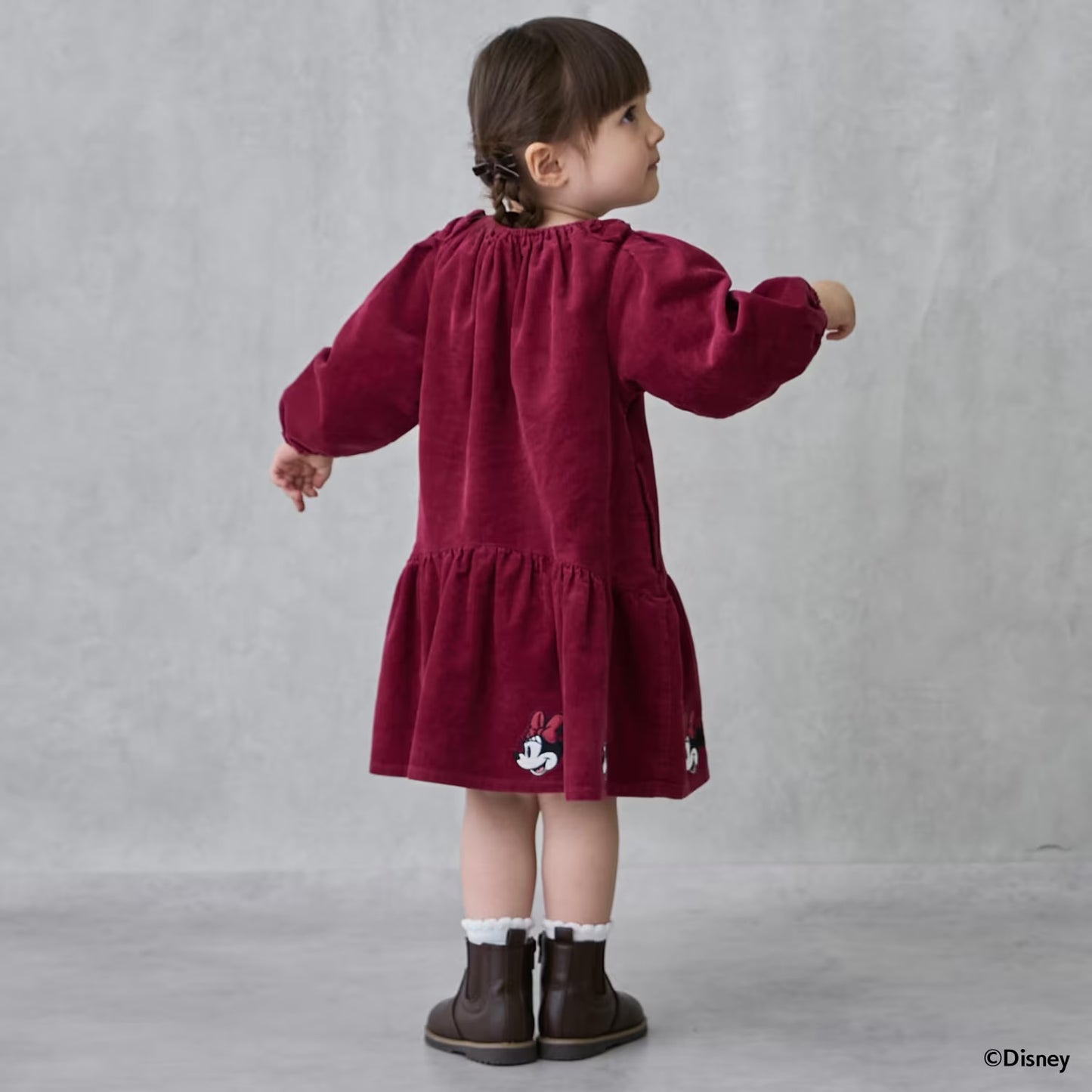 日本童裝 pe#main x Disney 燈芯絨連身裙 80-130cm 女童款 秋季 DRESSES 聖誕紅/新年紅