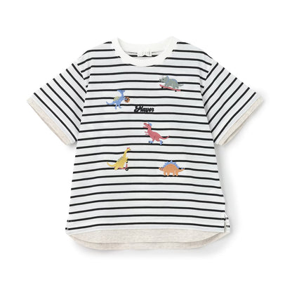 日本童裝 b・R# 假兩件刺繡圖案上衣 90-140cm 男童款 夏季 TOPS