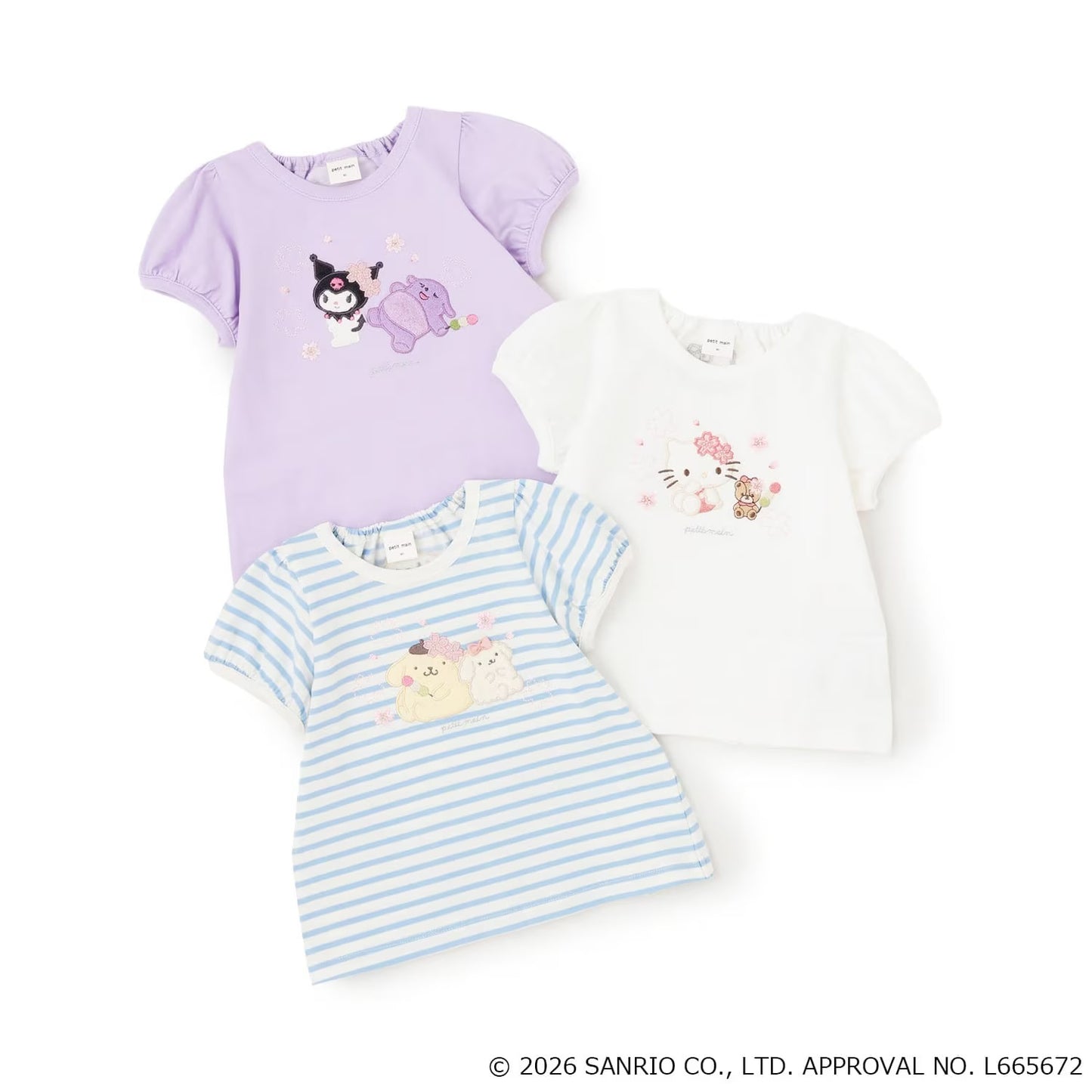 日本童裝 pe#main x 【Sanrio】刺繡圖案上衣 80-130cm 女童款 夏季 TOPS