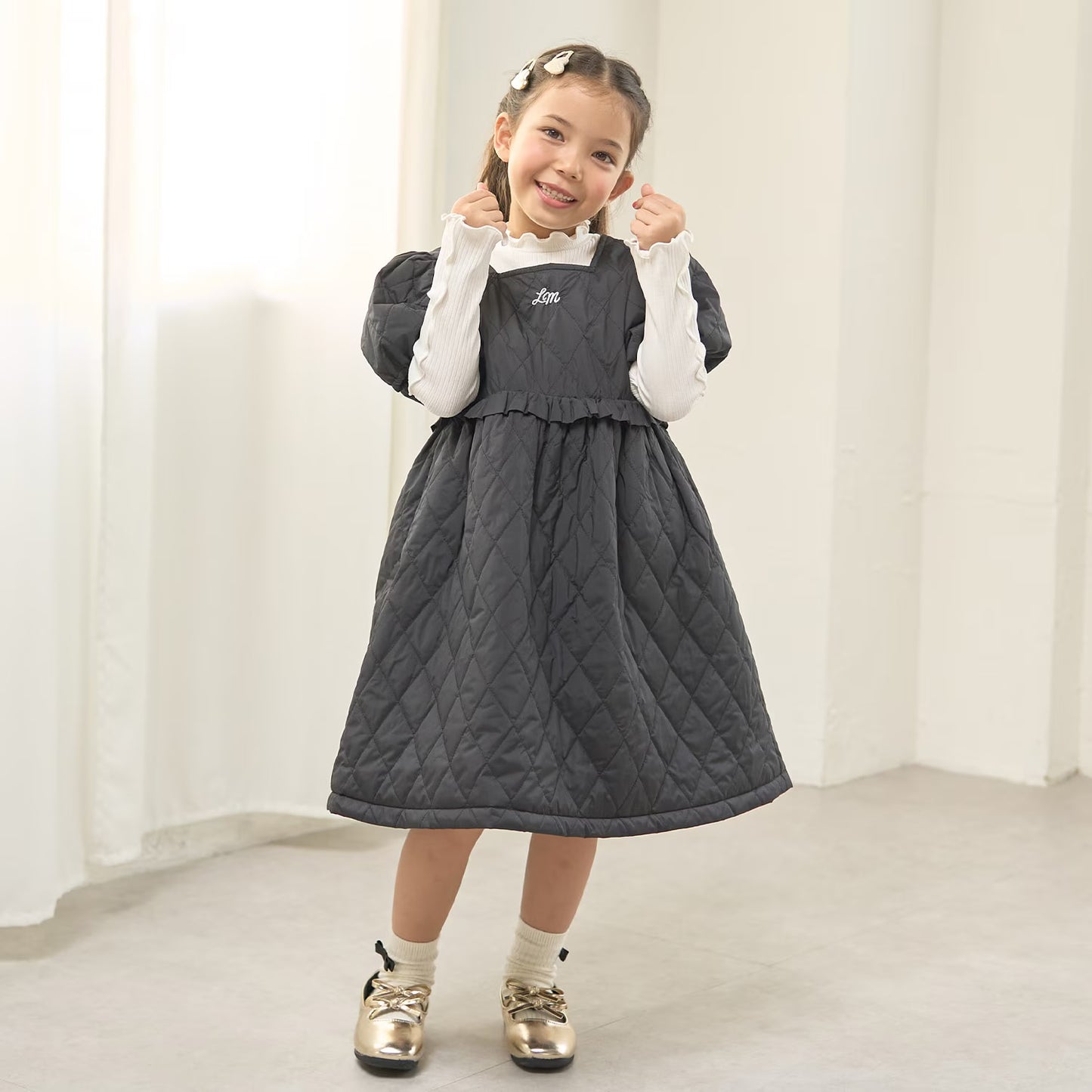 日本童裝 Ly# mine 絎縫夾棉蓬蓬連身裙 100-150cm 女童款 冬季 DRESSES