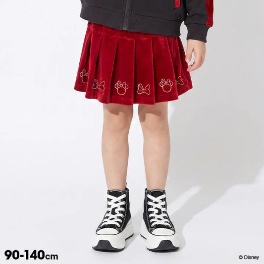 日本童裝 BDL x Disney 絲絨百摺短裙 90-140cm 女童款 秋季 SKIRTS 聖誕紅/新年紅