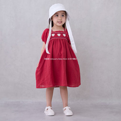 Japanese children's clothing pe#main Heart embroidered dress 80-130cm Girls' summer dresses 