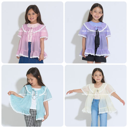 Japanese children's clothing Ly# mine chiffon coat shirt 100-150cm girls summer TOPS OUTERWEAR 