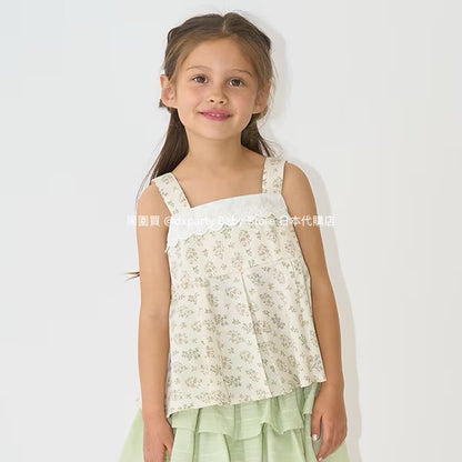 Japanese children's clothing Ly# mine ruffled camisole top 100-150cm girls summer TOPS 