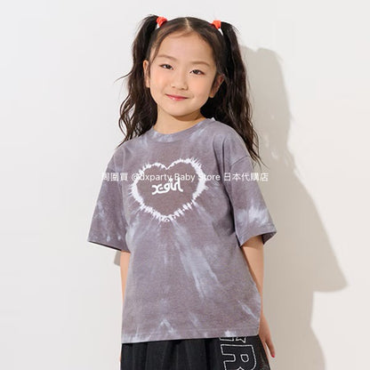 Japanese children's clothing X-girl Stages heart-shaped tie-dye top 80-140cm girls summer TOPS 