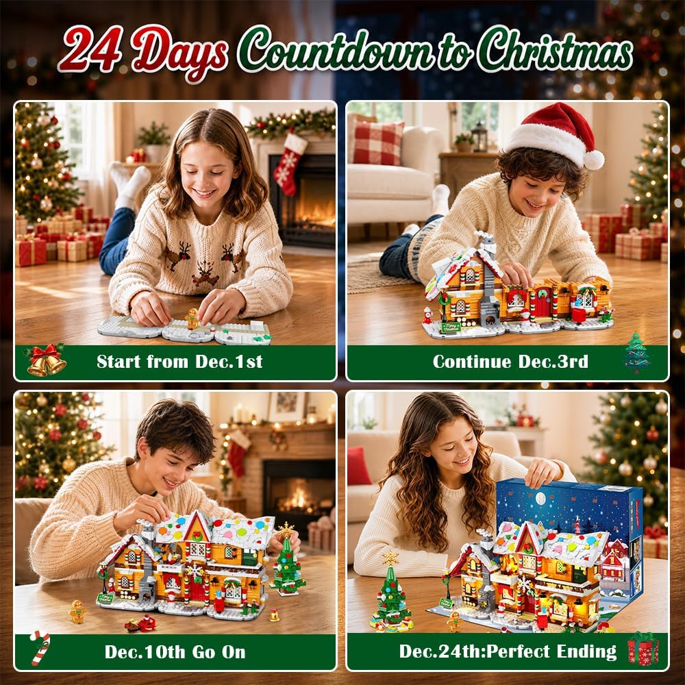 日英美直送 LED 3 Style Gingerbread House Mini Building Set Advent Calendar 聖誕倒數日曆 大人款/兒童款 聖誕快樂特輯 不參與$900免運 滿$900可加$25免運到順豐站/智能櫃 Christmas Advent Calendars 2026