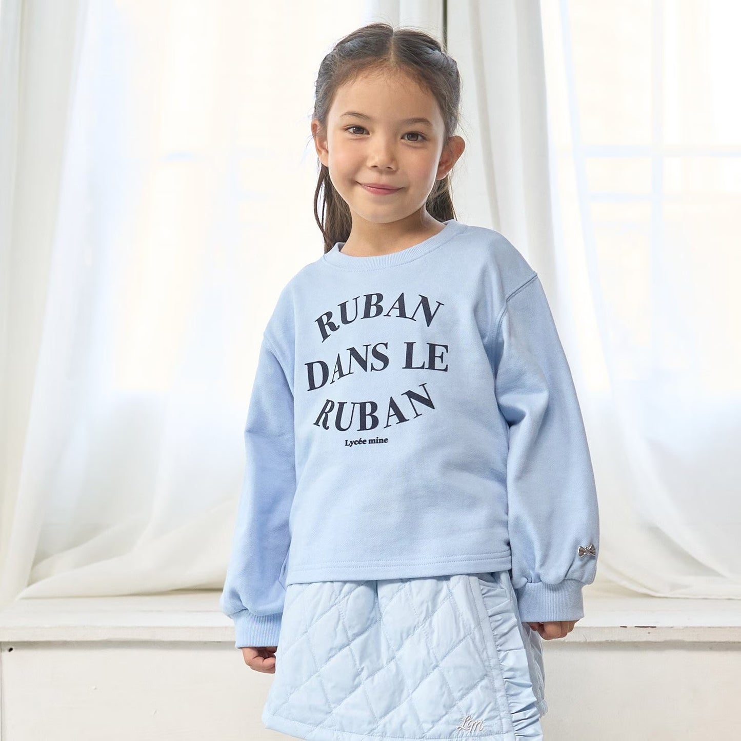 日本童裝 Ly# mine 側邊褶皺印花衛衣 100-150cm 女童款 冬季 TOPS