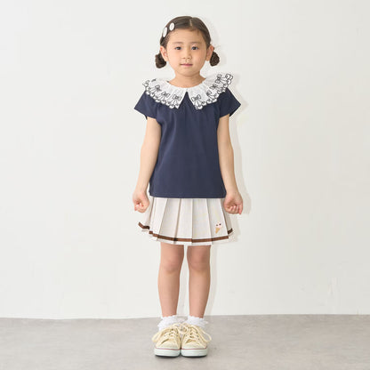 日本童裝 Ly# mine 2Way 前後兩著 接觸冷感 防UV 不易變形 蕾絲領上衣 100-150cm 女童款 夏季 TOPS