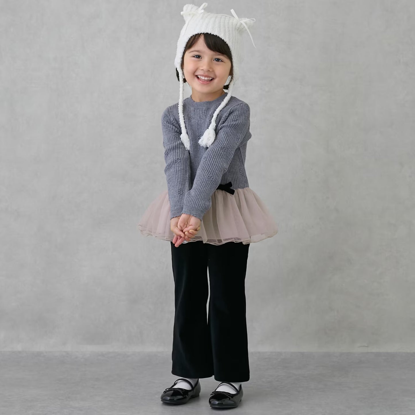 日本童裝 pe#main 針織薄紗收腰上衣 80-130cm 女童款 冬季 TOPS