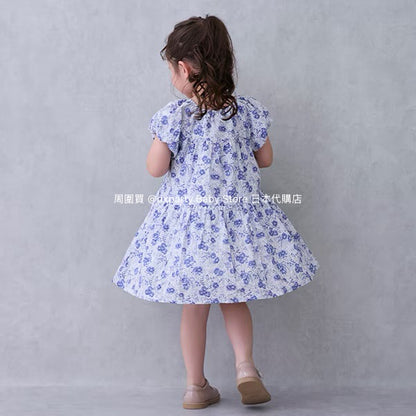 Japanese children's clothing pe#main cool-to-touch, quick-drying lantern-sleeve dress (80-130cm) for girls (summer dresses) 