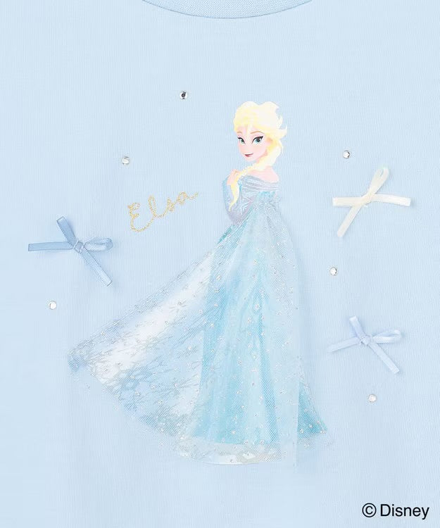 日本童裝 aF#a325 x Disney FROZEN 接觸冷感 薄紗袖印花上衣 90-130cm 女童款 夏季 TOPS