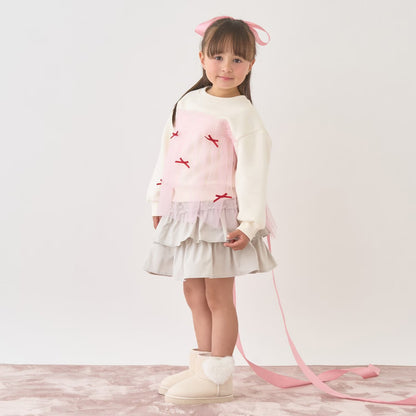 日本童裝 Ly# mine 抓毛緞帶薄紗拼接衛衣 100-150cm 女童款 冬季 TOPS