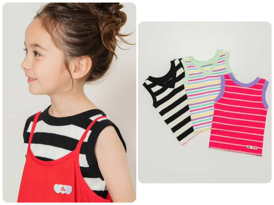 Japanese children's clothing BREEZE lace striped vest 80-140cm girls' newborn baby summer TOPS 