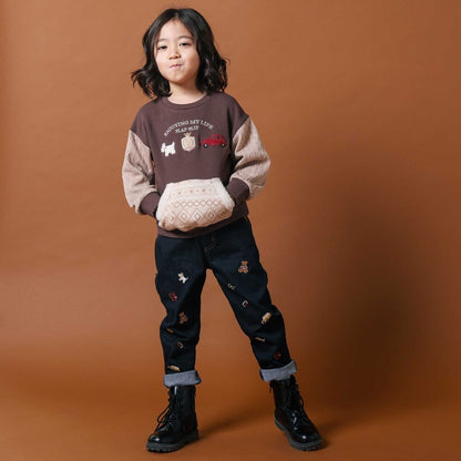 日本童裝  SLAP SLIP 刺繡薄抓毛長褲 80-130cm 男童款 冬季 PANTS