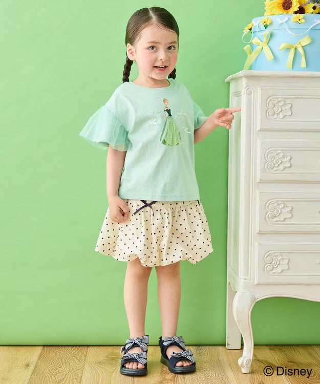 日本童裝 aF#a325 x Disney FROZEN 接觸冷感 薄紗袖印花上衣 90-130cm 女童款 夏季 TOPS