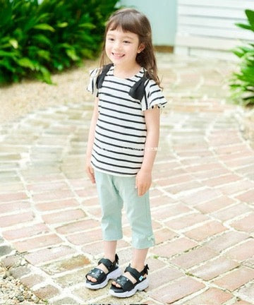 Japanese children's clothing aF#a325 bow shoulder sleeve top 90-160cm girls summer TOPS 