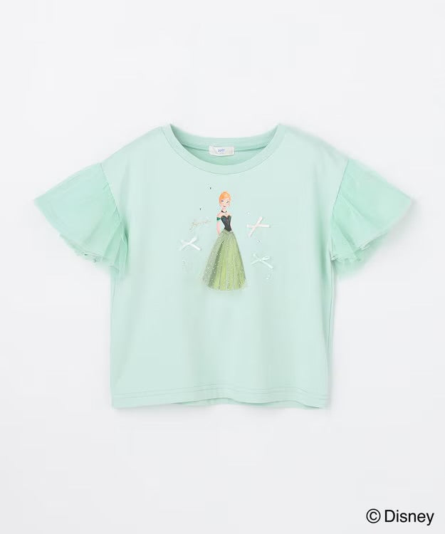 日本童裝 aF#a325 x Disney FROZEN 接觸冷感 薄紗袖印花上衣 90-130cm 女童款 夏季 TOPS