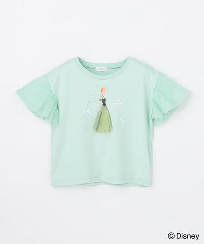 日本童裝 aF#a325 x Disney FROZEN 接觸冷感 薄紗袖印花上衣 90-130cm 女童款 夏季 TOPS