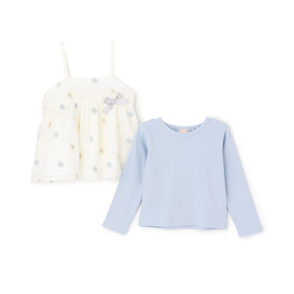 日本童裝 pe#main 刺繡花吊帶及上衣套裝 80-130cm 女童款 夏季 TOPS