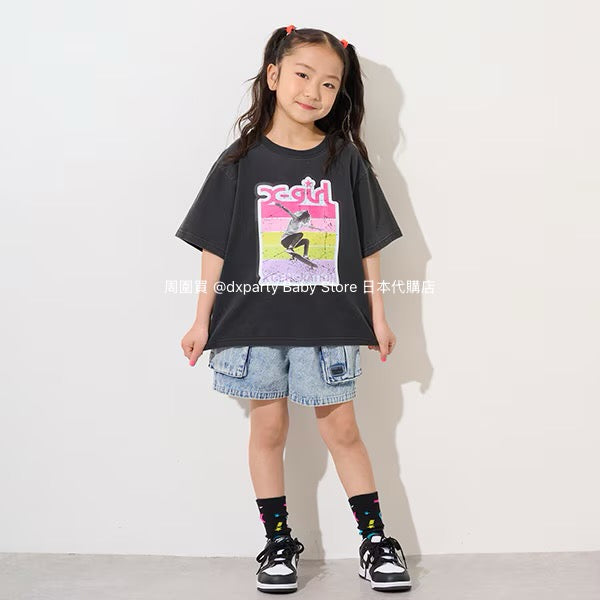 Japanese children's clothing X-girl Stages skateboard girl print top 90-140cm girls summer TOPS 