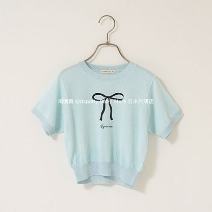 Japanese children's clothing Ly# mine bow print top 110-140cm girls summer TOPS 