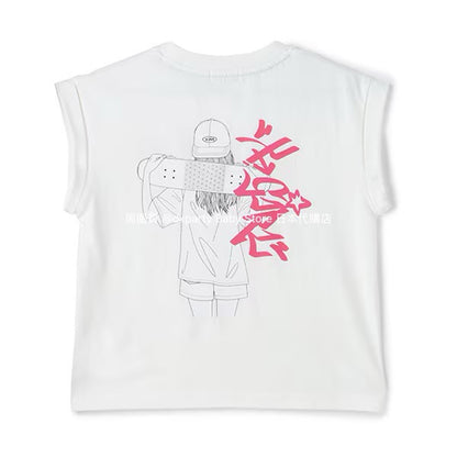 Japanese children's clothing X-girl Stages skateboard girl print top 90-140cm girls summer TOPS 