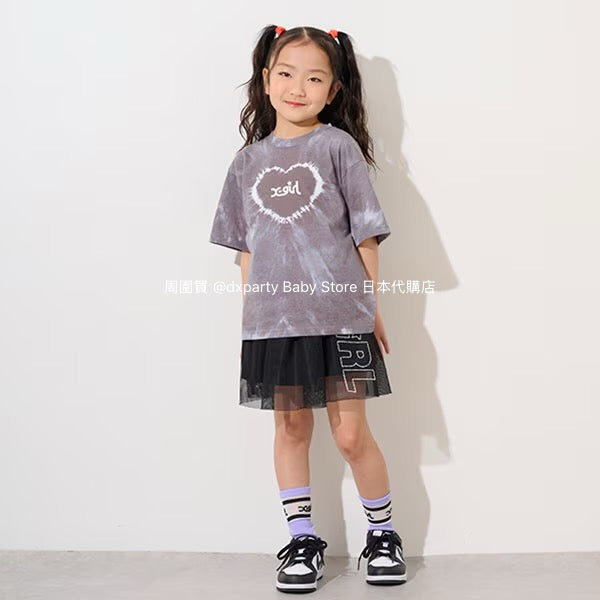 Japanese children's clothing X-girl Stages heart-shaped tie-dye top 80-140cm girls summer TOPS 