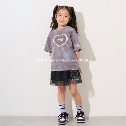 Japanese children's clothing X-girl Stages heart-shaped tie-dye top 80-140cm girls summer TOPS 