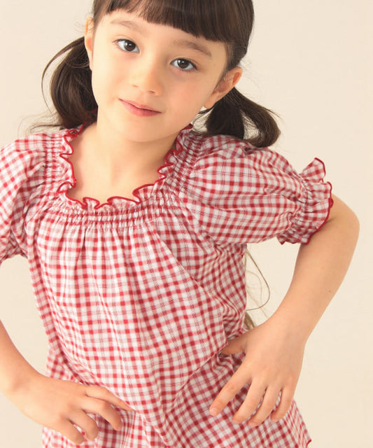 日本童裝 BEAMS mini 格紋上衣 90-130cm 女童款 夏季 TOPS