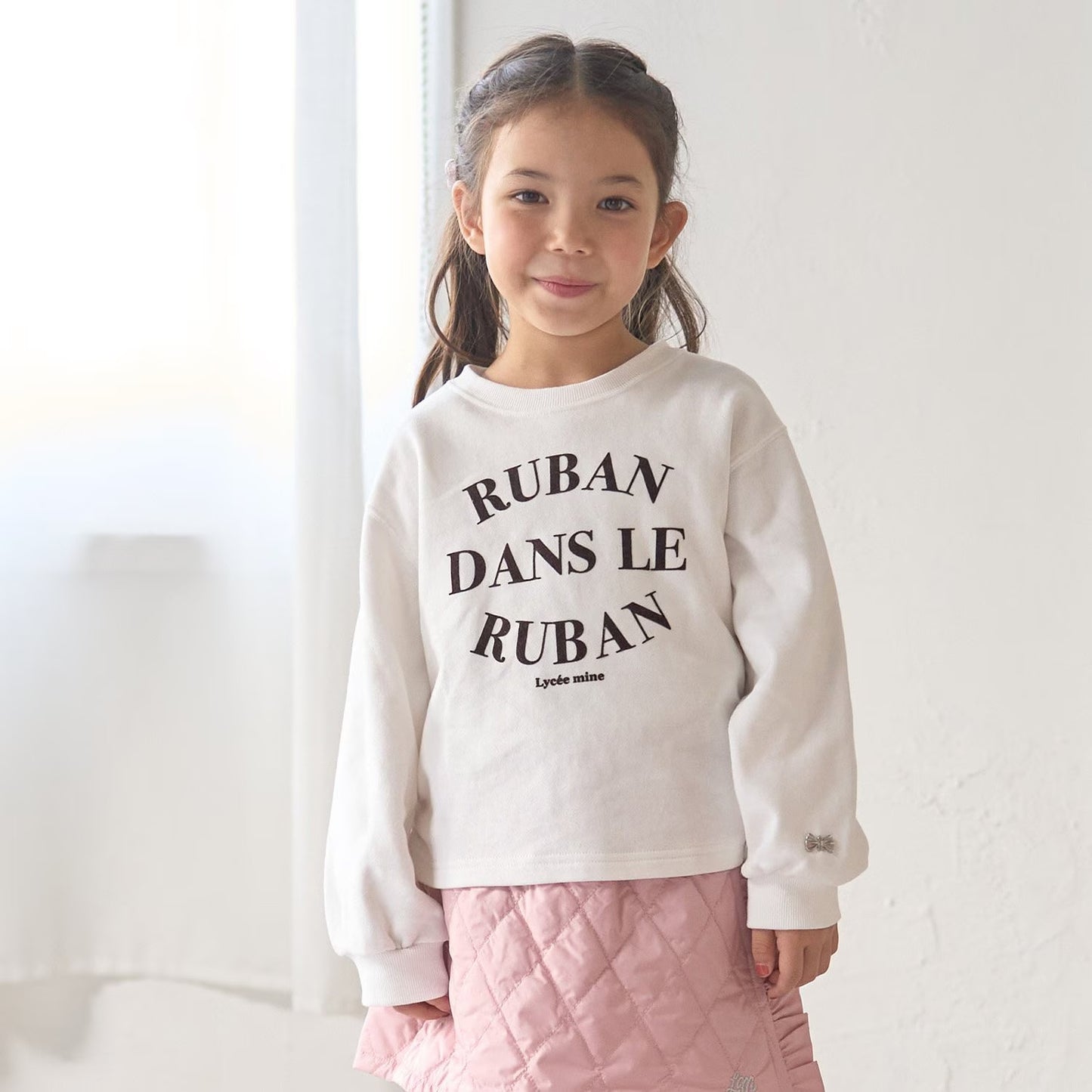 日本童裝 Ly# mine 側邊褶皺印花衛衣 100-150cm 女童款 冬季 TOPS