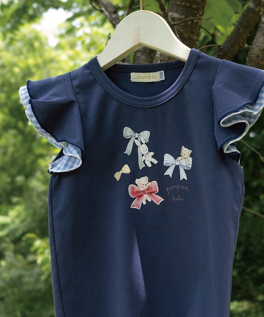 日本童裝 panpantutu 格仔小飛袖上衣 80-140cm 女童款 夏季 TOPS
