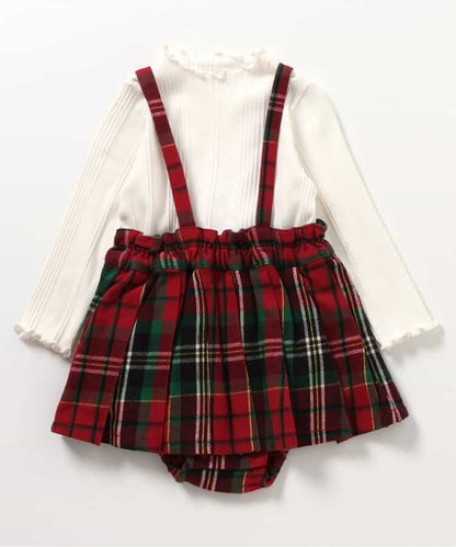 日本童裝 BREEZE 上衣及格仔連衣 80cm 女童款 初生嬰兒 冬季 Jumpsuit Christmas 聖誕快樂特輯 聖誕服裝/飾物配件 聖誕紅/新年紅